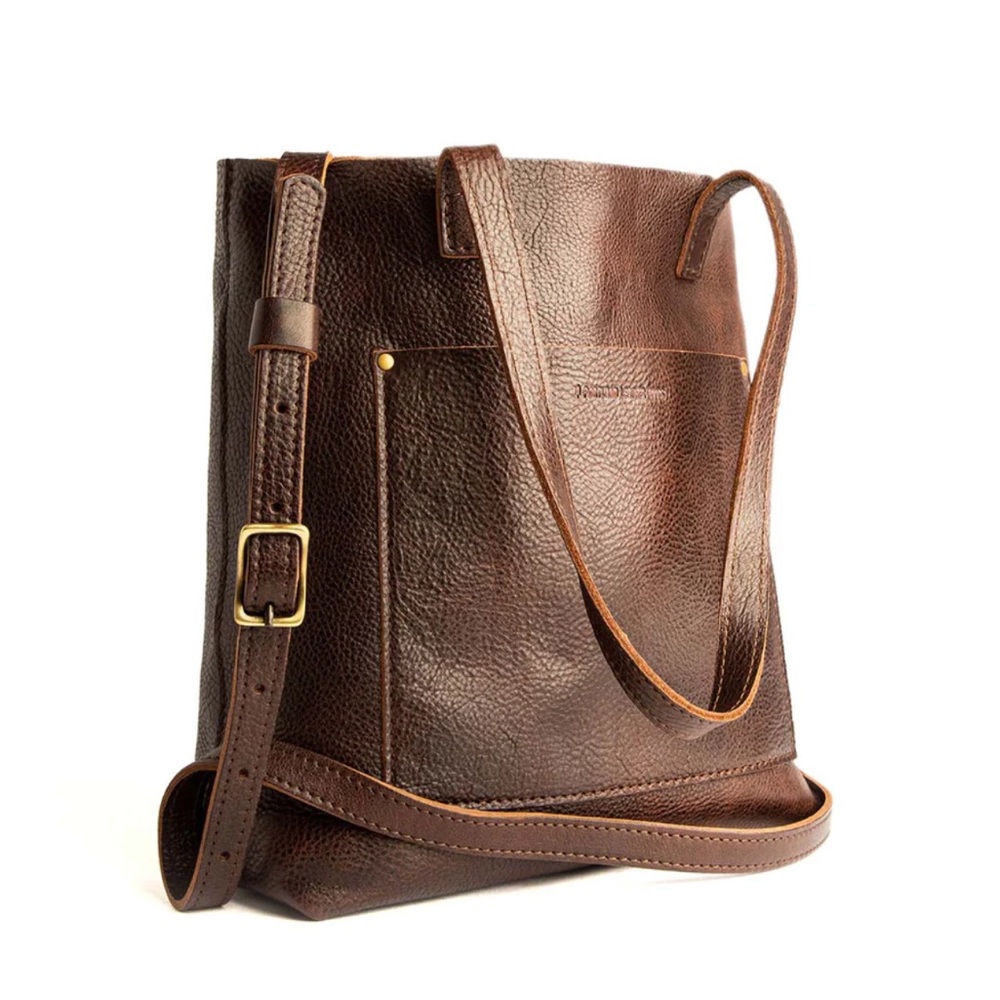 Portland Leather crossbody tote in cold brew